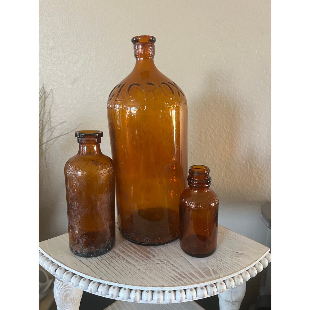 Vintage Amber Glass Bottles – Clorox & Lysol – 3 Pieces